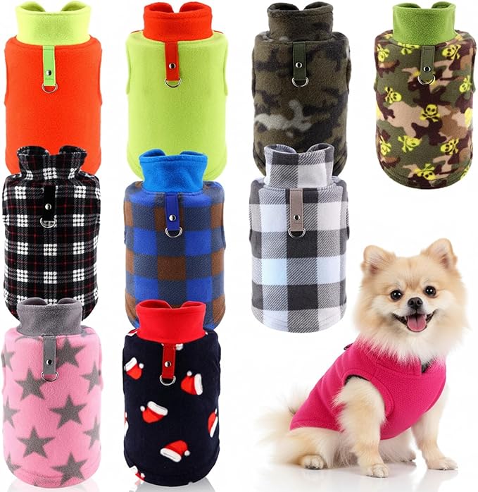 Reginary 10 Pack Medium Dog Sweaters Fleece Pet Dog Clothes with Leash Ring Soft Warm Winter Puppy Plaid Shirt(Bright)