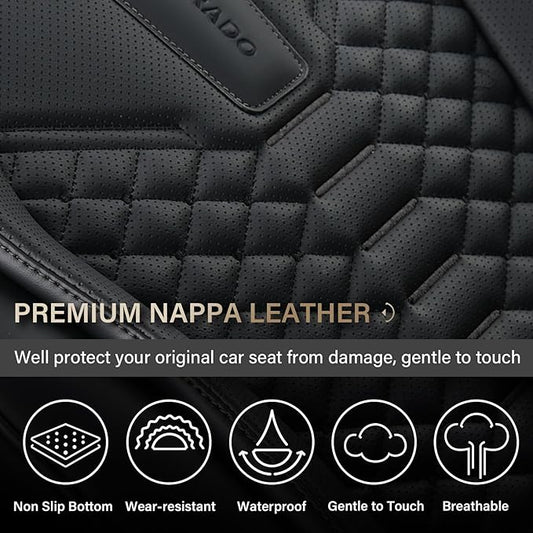 Coverado Car Seat Cover, Front Seat Cover, 2 Pack Universal Seat Covers for Cars, Breathable Nappa Leather Seat Cover, Waterproof Car Seat Protectors, Automotive Seat Covers Fit for Most Cars Black