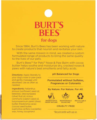 Burt's Bees for Pets Nose and Paw Balm with Beeswax & Cocoa Butter, 100% Natural Origin Dog Paw Pad Balm for Dry Cracked Paws & Noses, pH Balanced, Paraben & Sulfate Free, Made in the USA, 0.45 Oz