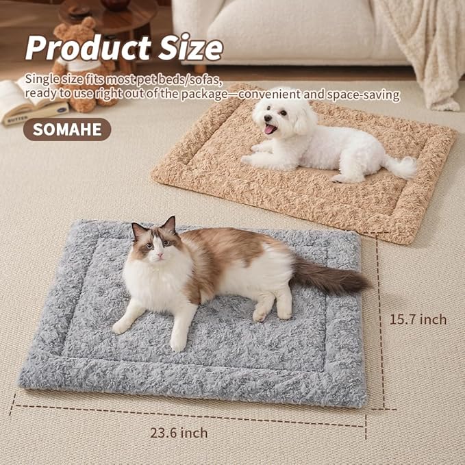 Self Warming Cat Bed Mat, Washable Self Heating Cat Mat, Extra Warm Thermal Pet Pad with Non-Slip Bottom, Soft Plush Faux Fur for Indoor Pet Sleep Cushion, 23x15 Inch Grey