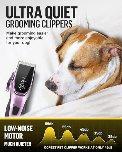 Dog Grooming Kit Dog Grooming Clippers Low Noise Cordless Rechageable Dog Clippers for Grooming 2 Speed 6 Guide Combs for Thick Fur Pet Grooming Kit for Small Large Sensitive Dog Cat(Dark Iris Purple)