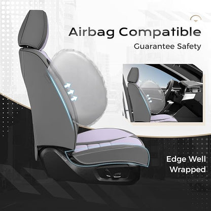 Coverado Car Seat Covers Full Set, Nappa Leather Seat Covers for Cars, Car Seat Protector Car Seat Cushion, Front and Back Seat Protectors Cushions Universal Fit for Most Cars Vehicles(Gray&Purple)