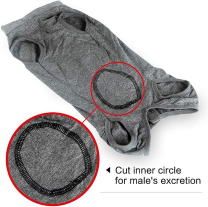 Dog Recovery Suit Abdominal Wound Puppy Surgical Clothes Post-Operative Vest Pet After Surgery Wear Substitute E-Collar & Cone(S, Grey)