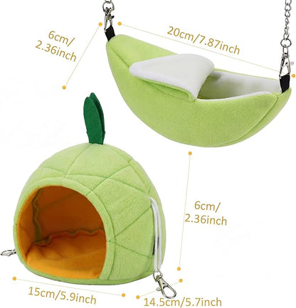 Jetec 2 Pcs Hamster Hammock Soft Bed Small Pet Animals Hamster Hanging House Cage Nest for Guinea Pig Rat Chinchilla Sleep and Play, Banana and Pineapple (Green)