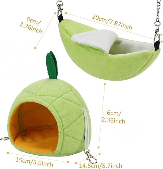 Jetec 2 Pcs Hamster Hammock Soft Bed Small Pet Animals Hamster Hanging House Cage Nest for Guinea Pig Rat Chinchilla Sleep and Play, Banana and Pineapple (Green)