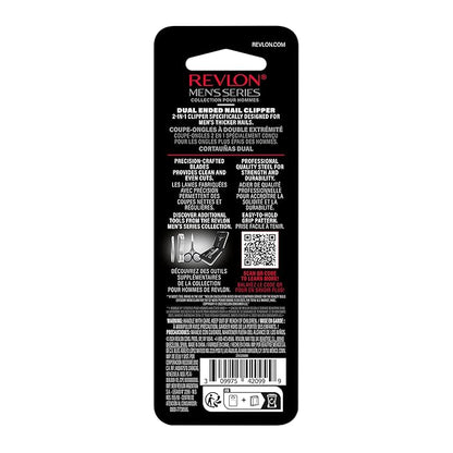 Revlon Dual-Ended Nail Clipper for Men, Straight and Curved Edges, for Fingernail and Toenail Trimming, Stainless Steel, 1 Count