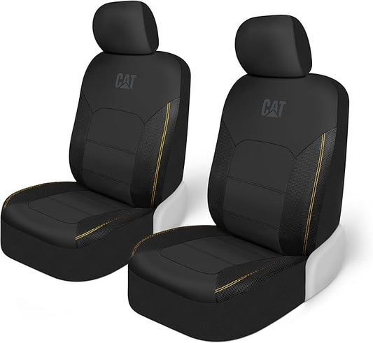 CAT PU Leather Seat Covers for Cars – (2) Front Seat Covers with (4) All-Weather Heavy-Duty Floor Mats for Trucks, Cars, & SUVs Combo Set – Car Interior Protection Liners for Car Seats and Floors