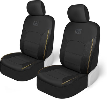 Cat FlexHybrid Car Seat Covers, Black Premium Faux Leather + Mesh Seat Covers for Cars Trucks SUV, Universal Fit Car Seat Covers Front Seats Only, Automotive Interior Covers, Ideal Truck Seat Covers