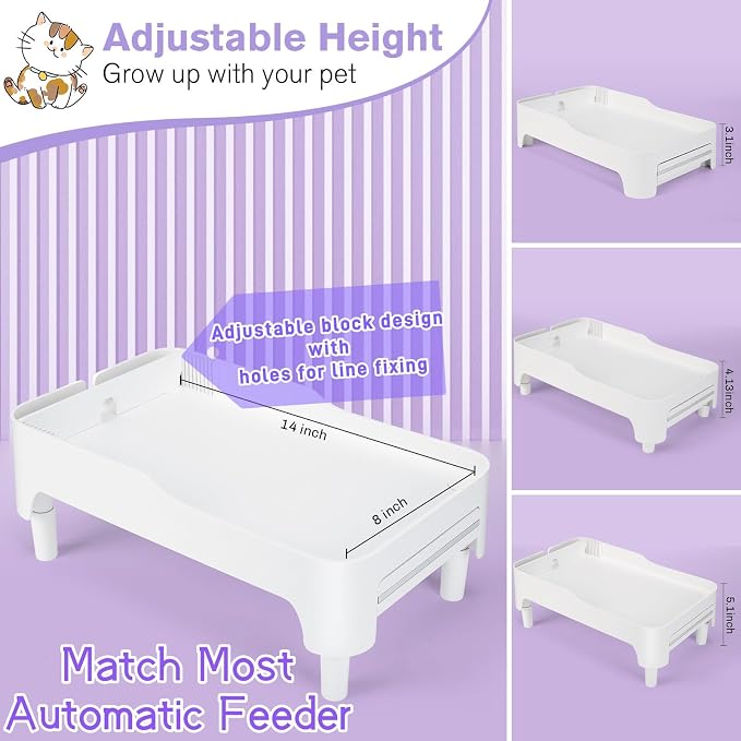 BEBOBLY Adjustable Cat Feeder Stand, Elevated Holder for Automatic Feeders, 3-5.1 in, Nonslip, Adjustable