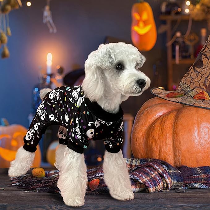 XPUDAC Dog Halloween Pajamas for Small Medium Dogs Skull Costume Soft Puppy Clothes Pet Outfit cat Jumpsuits, Small