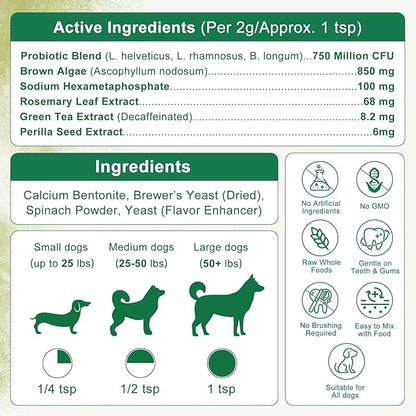 Dog Dental Powder with 750,000,000 CFU Probiotics, Advanced Dog Teeth Cleaning Powder to Reduce Plaque & Tartar, Dental Care for Dogs, Breath Freshener & Teeth Cleaning Made Easy for All Dogs