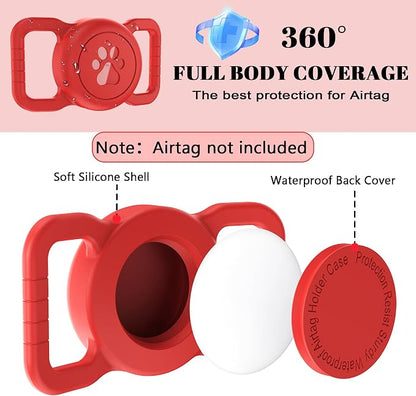 SANKALA [1 Pack] Waterproof Dog Airtag Holder, Red | Silicone Full Body Covered, Anti-Lost Protective, Fits All Width Collars, for Apple AirTag(Gen 1 & 2), Signal Friendly