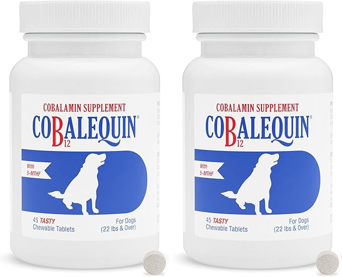 Nutramax Laboratories Cobalequin B12 Supplement for Medium to Large Dogs,45 Chewable Tablets,Hydrolyzed Chicken,2.08 Ounces,(Pack of 2)