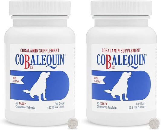Nutramax Laboratories Cobalequin B12 Supplement for Medium to Large Dogs,45 Chewable Tablets,Hydrolyzed Chicken,2.08 Ounces,(Pack of 2)