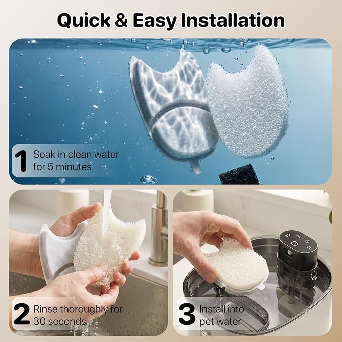 PartsBling Replacement Filters for 4.2L Cat Water Fountain | 6 Pack Filters & 6 Pack Pre-Filter Sponges for PartsBling Stainless Steel Cat Water Fountain