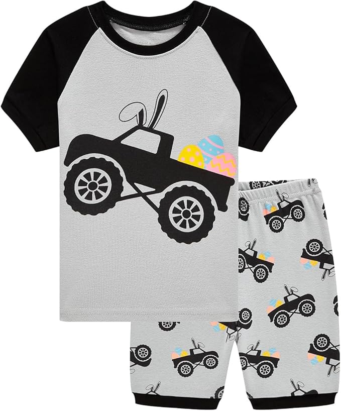Popshion Boys Pajamas 100% Cotton Toddler Clothes Summer Pjs for Boy Planet Dinosaur Sleepwear Kids Short Sets 2-10 Years