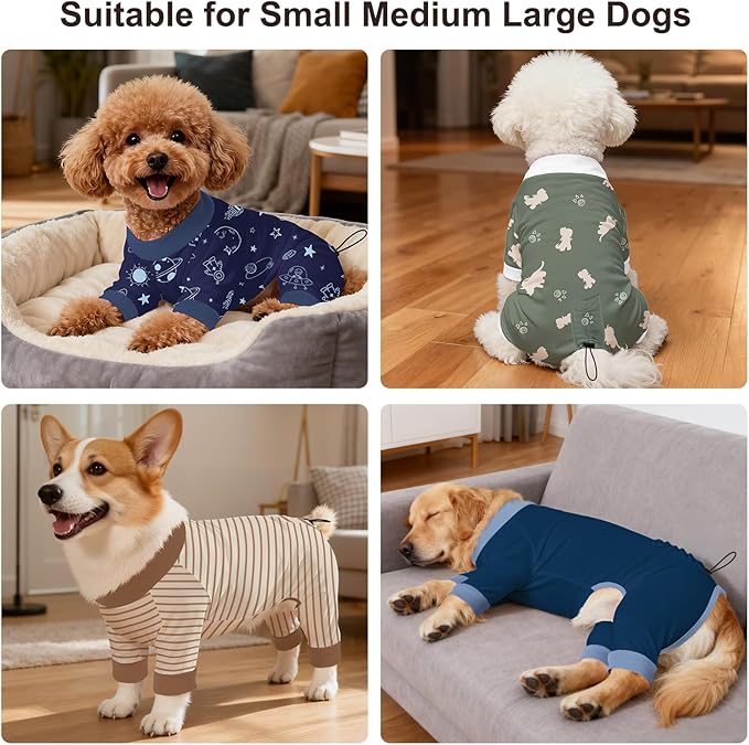Bienbee Dog Pajamas, 4 Pack Dog Recovery Suit Shedding Suit Cute Soft Puppy Clothes Dogs Pjs Onesies Jammies Adjustable Breathable & Stretchy Clothes for Small Medium Large Dogs Girl Boy Puppy-M