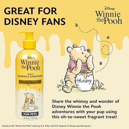 Disney Winnie The Pooh 2-in-1 Dog Shampoo and Conditioner, Honey Scented Shampoo Plus Conditioner for Dogs, Gentle Care with Oatmeal, Baking Soda, Coconut Oil, 16oz