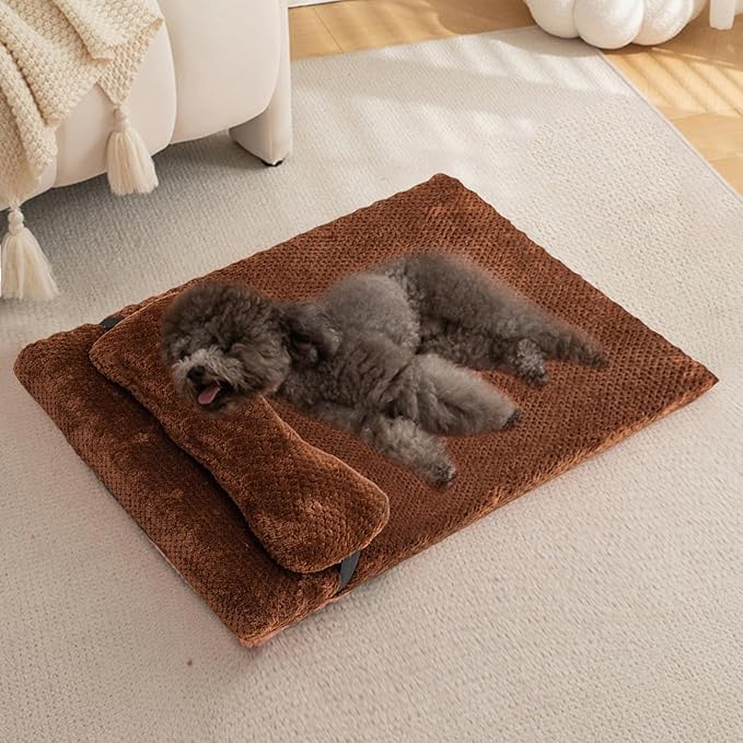 huraty Dog Bed with Pillow for Small Dogs, Orthopedic Dog Bed with Removable Cover, Washable Pet Bed Mat Suitable for Pets Up to 5 lbs, Coffee 17.7x11.8x2 in