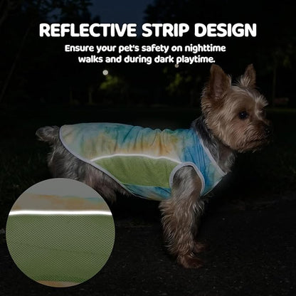 UPF 50+ Sun Protection Dog T-Shirt, 2 Pack Lightweight Sleeveless Dog Vest for Small Medium Dogs Boy – Reflective Strips, Quick-Dry Pet Apparel, Sports Fan Shirt P23ST00508XL