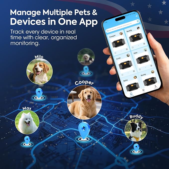 Smart Dog GPS Tracker, Complimentary 6-Month Subscription, Live Pet Tracker with Virtual Fence, Dog Tracker for Dogs with Health & Behavior Monitoring, Escape Alerts, with Virtual Fence, Blue