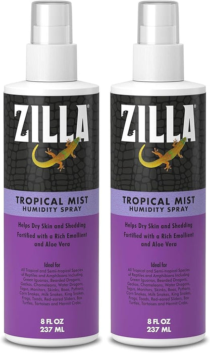 Zilla Tropical Mist Humidity Spray, Ideal for All Tropical Reptiles and Amphibians, Fortified with Aloe Vera (Pack of 2)