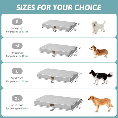 COZY KISS Cooling Dog Bed for Crate, Waterproof Orthopedic Dog Crate Mat with Removable Washable Cover, Egg Crate Foam Support Dog Bed, 36x27x3 Inch,Silver Grey
