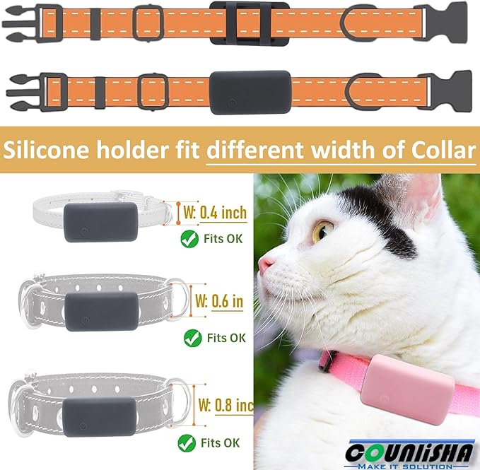 2 Pack Silicone Holder Compatible for Tractive cat Mini Tracker,Rubber Accessories Cover tag,Secure Sturdy GPS Finder Case for Dog Pet Collar (Black,Pink)