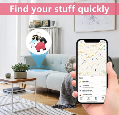 Leather Keychain Holder Case Compatible with AirTag,Cute Protective Cover with Keyring,Anti-Scratch Finder GPS Tracker Case for Wallet Keys,Bag,Pets,Backpack(Red Lamb)