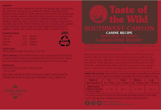 Taste of the Wild Southwest Canyon Canine Recipe with Beef in Gravy Canned Dog Food, 13.2-oz, Case of 12