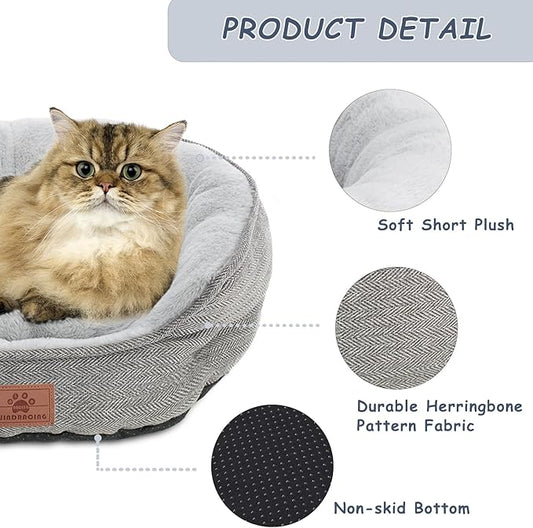 WINDRACING Cat Beds for Indoor Cats, Dog Bed for Small Dogs Breeds, Soft Kennel Bed, Comfy Durable Pet Sleeping Bed, Washable Roun Cat Bed & Non-Slip Bottom, Size 21" L x 18" W x 7" Th