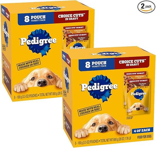 Pedigree Choice Cuts in Gravy Wet Dog Food, Adult Soft Wet Dog Food, Variety Pack, 3.5 oz. Pouches, 8 Count (Pack of 2)