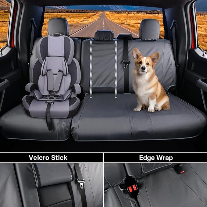 Coverado Rear Bench Car Seat Covers, Waterproof Oxford Gray Seat Cover for Car Seat Protector for Kids & Dogs, Seat Covers Compatible with 2015-2026 Ford F150 & 2017-2026 Ford F250 F350 F450, Gray