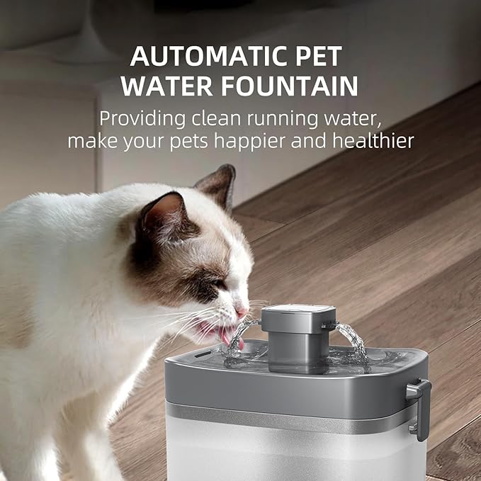 Cat Water Fountain, Automatic USB Powered Pet Fountain 50.7oz, 20dB Ultra-Quiet & Translucent Mini Water Tank, BPA-Free for Small to Medium Cats/Dogs, Black