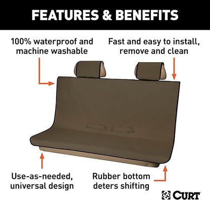 CURT 18512 Seat Defender 58-Inch x 55-Inch Brown Waterproof Universal Bench Car Seat Cover Protector