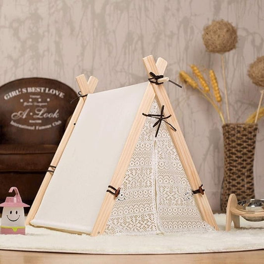 Pet beds, Pet Bed Tent Wooden Dog House Pet Bed Cat Bed Yurt Washable Kennel Cat Litter Small(80x80x90cm)