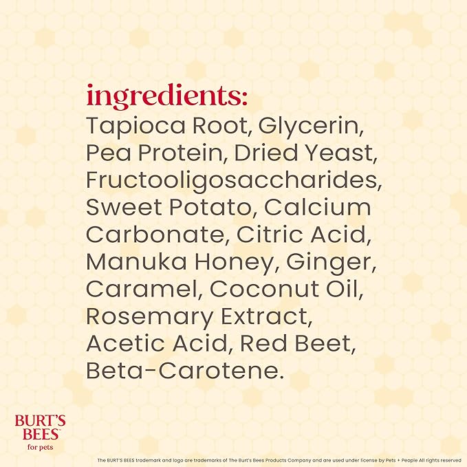 BURT'S BEES FOR PETS Dental Treats for Dogs with Manuka Honey & Ginger, Holistic, Plant-Based Oral Care, 98% Natural Origin Formulas, Sweet Potato Flavor, Dog Treats Medium Dogs, Sz Md/Lg 5ct, 7 oz