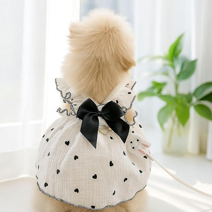 Dog Dresses for Small Dogs Girl Female Dog Cat Clothes Dress Cute Cotton Extra Summer Clothes Bow Decor Printed Love Birthday Outfit Puppy Clothes (Light Pink & Black, Medium)