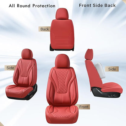Coverado Waterproof Nappa Leather Car Seat Covers, Automotive Seat Covers，Front Car Seat Cushion & Car Seat Protector, Red Seat Covers Universal Fit for Most Cars, SUVs, Trucks