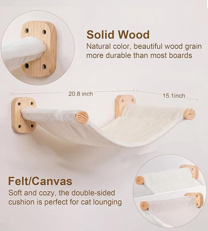 Cat Wall Hammock Shelves, Dual-Sided Cat Bed with Canvas & Plush Fabric, Wall Mounted Shelf for Large Cats, Space-Saving Perch for Lounging & Napping