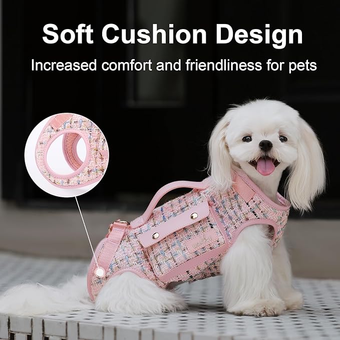 Wakytu Dog Lift Harness Dog Carrier Dog VES Harness Adjustable Dog Leash with Small Puppy Treat Bag（Pink,S）