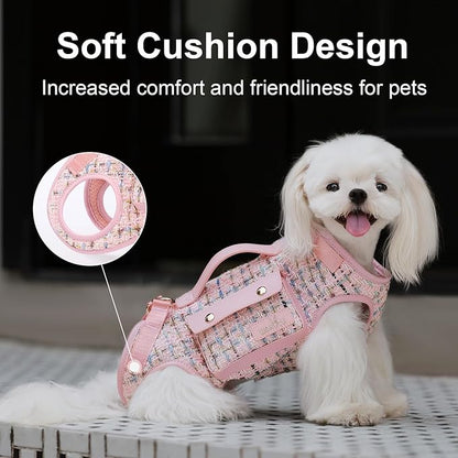 Wakytu Dog Lift Harness Dog Carrier Dog VES Harness Adjustable Dog Leash with Small Puppy Treat Bag（Pink,S）