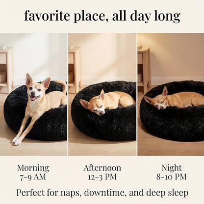 nononfish Puppy Beds for Small Dogs Washable 19" Black Calming and Anxiety Pet Beds Fluffy and Plush Durable Small Dog Bed
