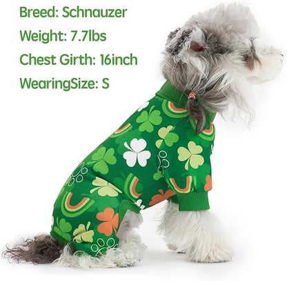 XPUDAC Dog Pajamas St. Patrick's Day Soft Dog Onesie Shamrock Puppy Clothes Comfy Stretchy Pet Outfit for Small Medium Dogs, 2XL
