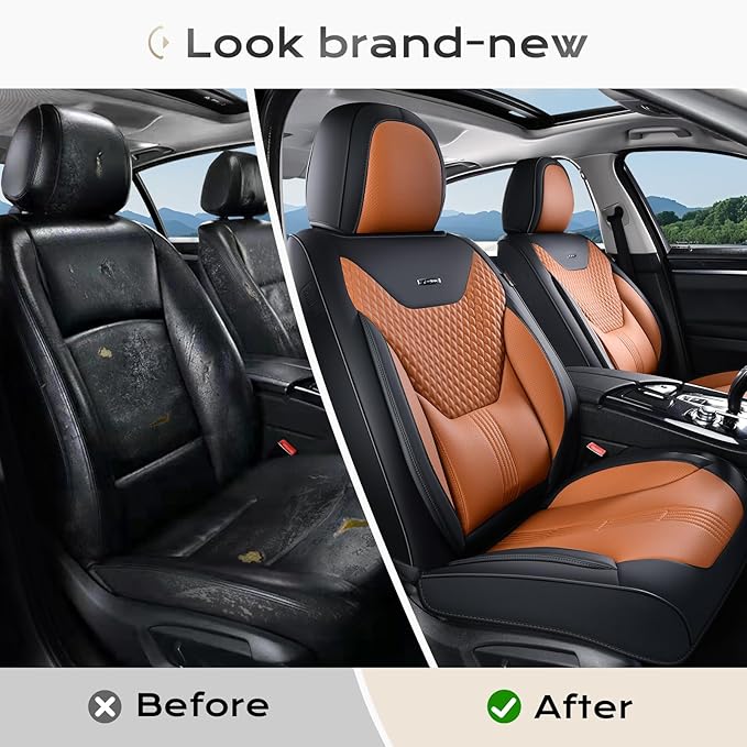 Coverado Car Seat Covers with Lumbar Support, Front Covers for Cars, Universal Automotive Seat Cover, Waterproof, Leather Car Seat Cushion, Interior Seat Protectors for Most Cars