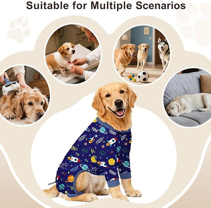Bienbee Dog Pajamas, 4 Pack Dog Recovery Suit Shedding Suit Cute Soft Puppy Clothes Dogs Pjs Onesies Jammies Adjustable Breathable & Stretchy Clothes for Small Medium Large Dogs Girl Boy Puppy-2XL