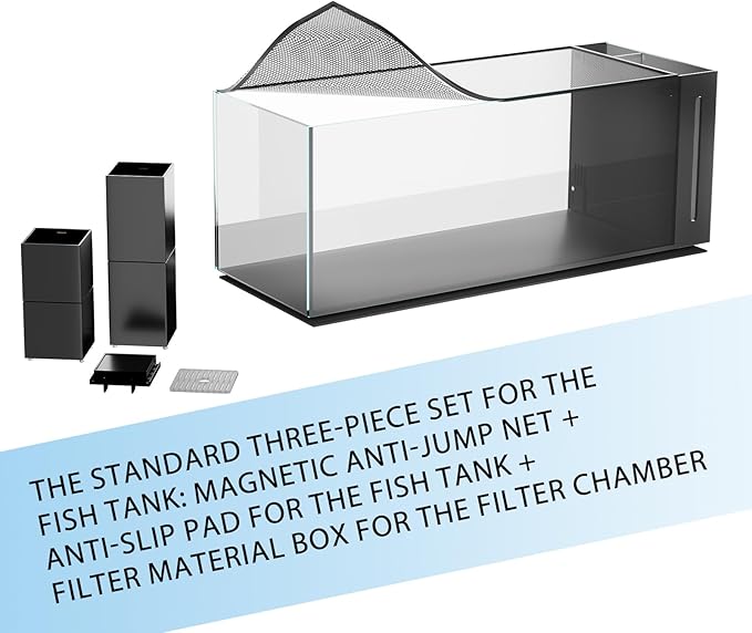 Allcolor Ultra Clear Rimless Aquarium Tank gallons Low Iron Glass Side Filtration + Anti-Jumping net (50Gal)