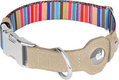 AirTag Dog Collar for Small Medium Large Breed - Adjustable Cute Pattern Dog Collar with Airtag Holder - Soft Leather Tracker GPS Apple Air Tag Pet Collars (Medium, 14"-18" Neck Fit, Serape)