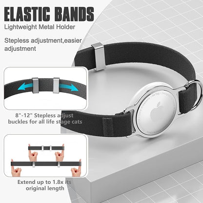 AirTag Cat Collar, Elastic Tracker Collar with Airtag Holder and Bell | Compatible with Apple Air Tag, Lightweight & Scratch Resistant, Adjustable Stepless GPS Pet Collar for Cats Kittens, Black