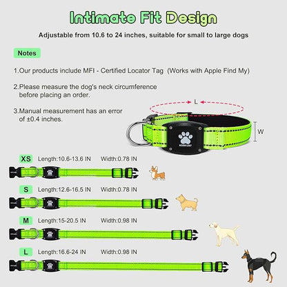 GPS Dog Collar Tracker 2-in-1,Reflective Waterproof Pet Collar,iOS-Only,No Monthly Fees,Unlimited Range,Ideal for Dog Tracking pet Tracker,for Small Medium Large Dogs(S (12.6"-16.5"), Green)